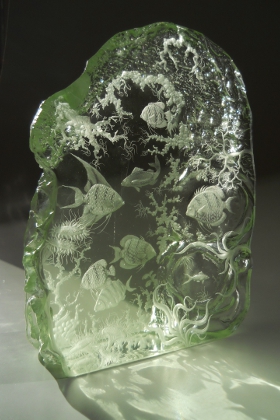 Glasgravur: Glasblock Fische